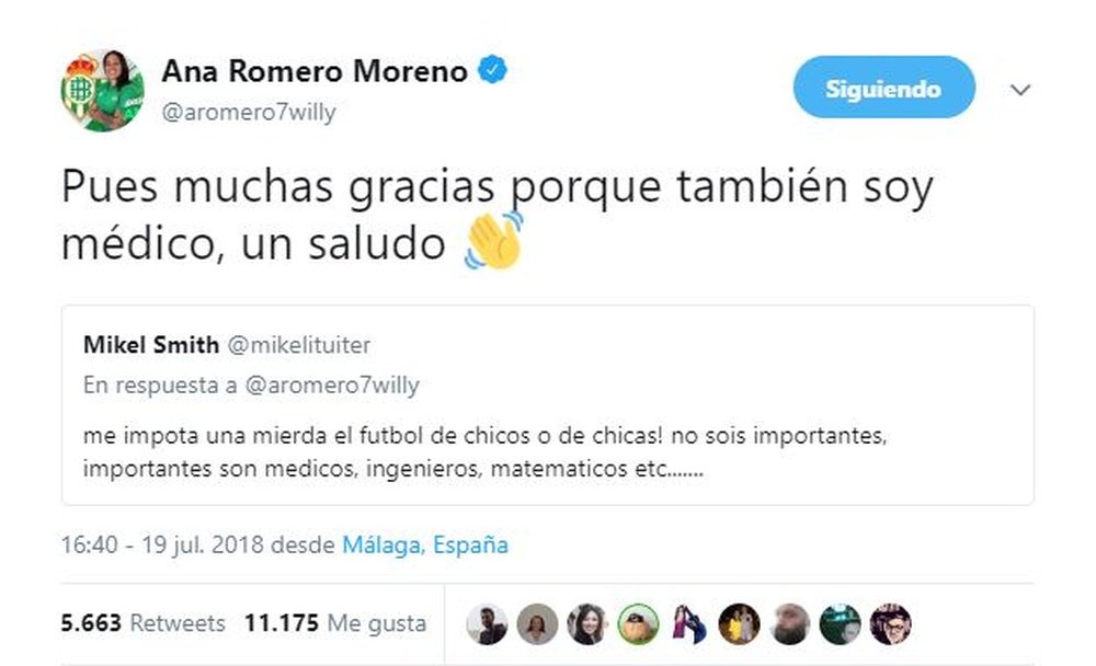 Ana Romero no dudó en contestar al twittero. Twitter/AnaRomeroMoreno