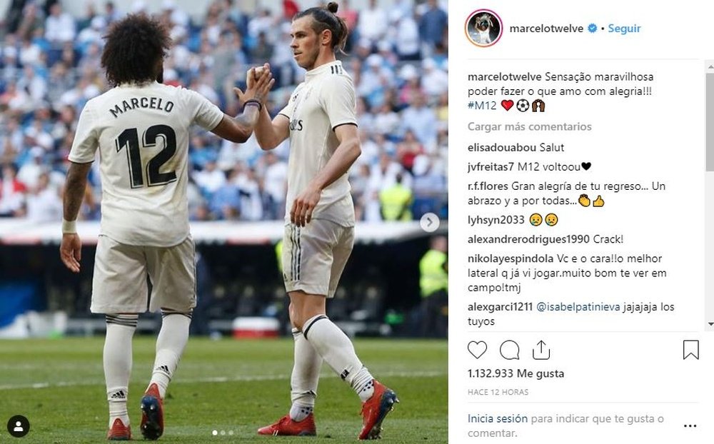Marcelo deixou uma mensagem depois do regresso à  titularidade. Instagram @Marcelotwelve