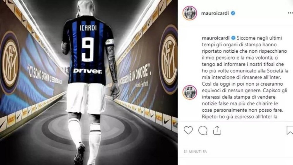 Icardi has confirmed his intention of staying at Inter. Instagram/@mauroicardi