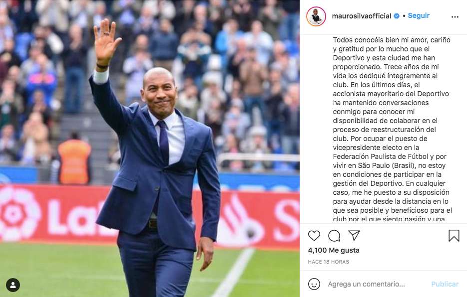 Publicación de Instagram en la que Mauro Silva decide rechazar al Dépor