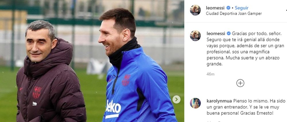 As palavras de agradecimento de Leo Messi a Valverde. Captura/Instagram/LeoMessi