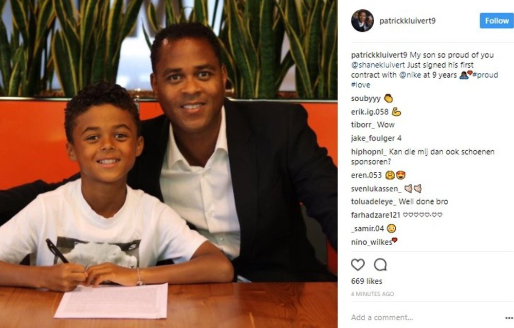 Patrick Kluivert's son, Shane has signed a contract with Nike. Instagram/PatrickKluivert9