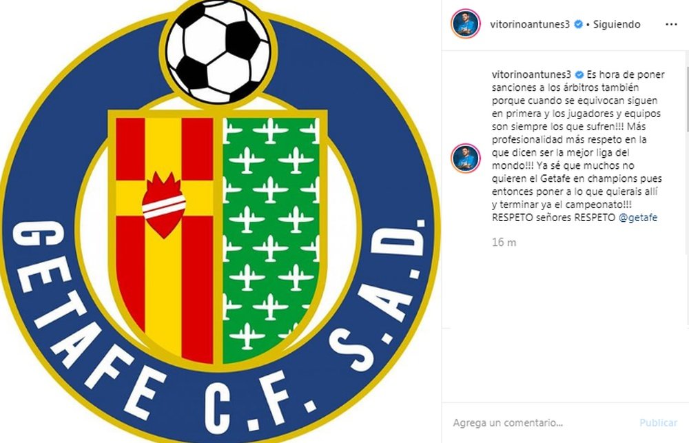 Antunes estalla y reclama sanciones para los árbitros. Instagram/VitorinoAntunes