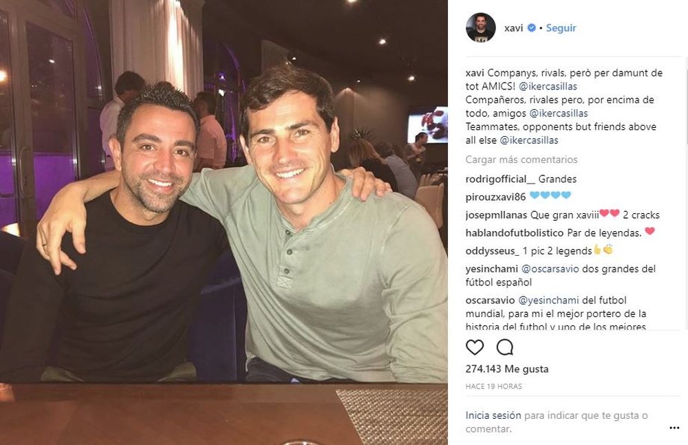 Xavi y Casillas se reencontraron en Moscú. Instagram/Xavi