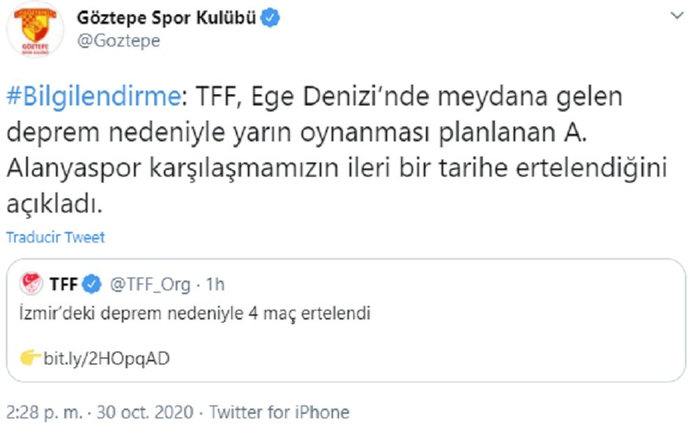 Un terremoto sacude Turquía y Grecia. Twitter/Goztepe