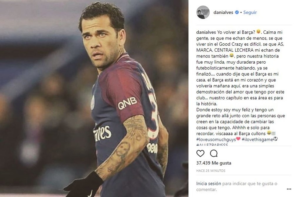 Alves a voulu mettre fin aux rumeurs. Instagram/DaniAlves
