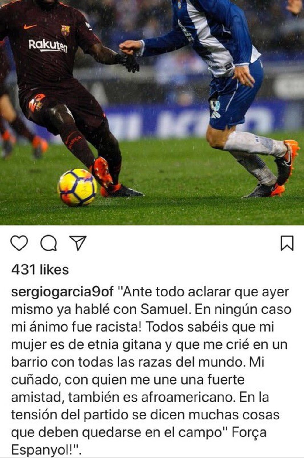 Sergio Garcia denies racially abusing Barcelona's Samuel Umtiti. Instagram/SergioGarcia9of