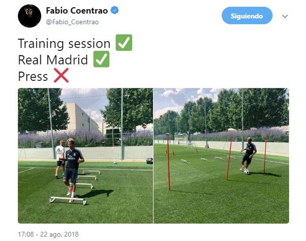Coentrão treina pelo Real Madrid. Twitter/FábioCoentrão