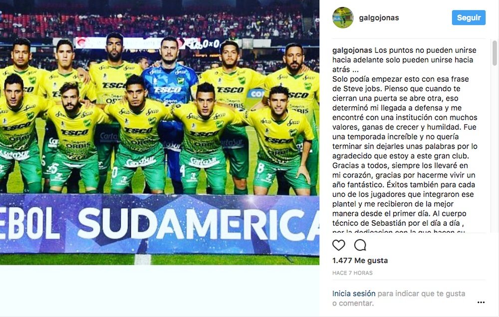 Jonás Gutiérrez escribió una carta de despedida. Instagram