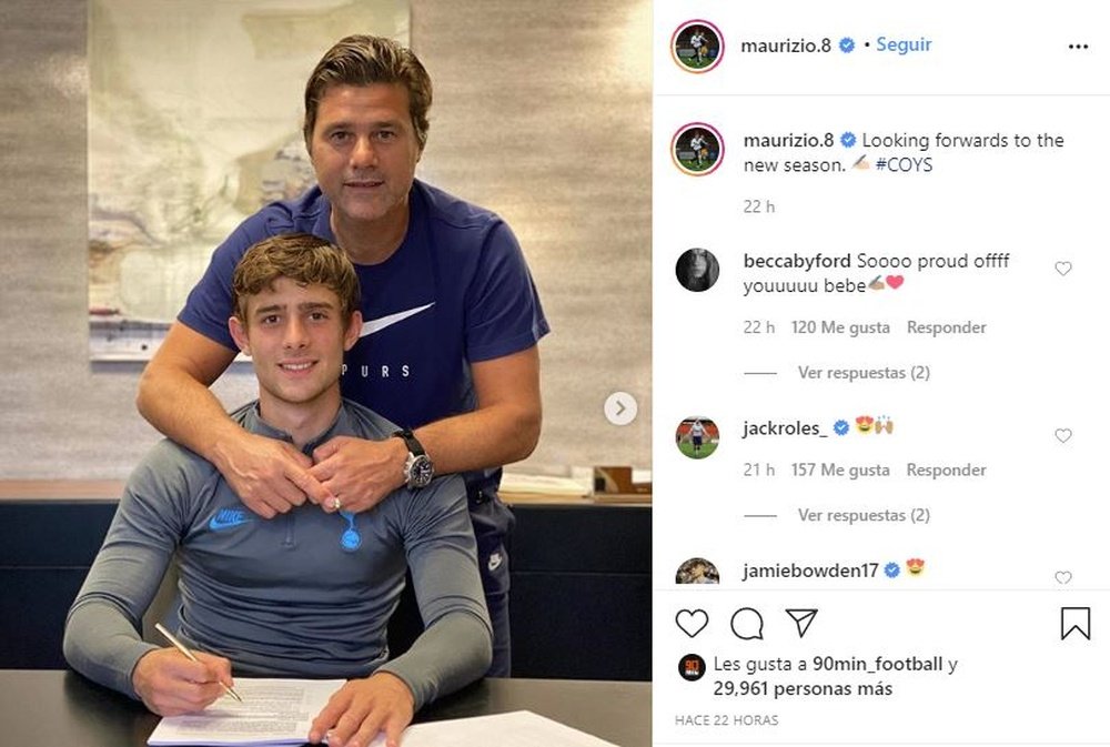 Le fils de Pochettino prolonge avec Tottenham. Instagram/maurizio.8