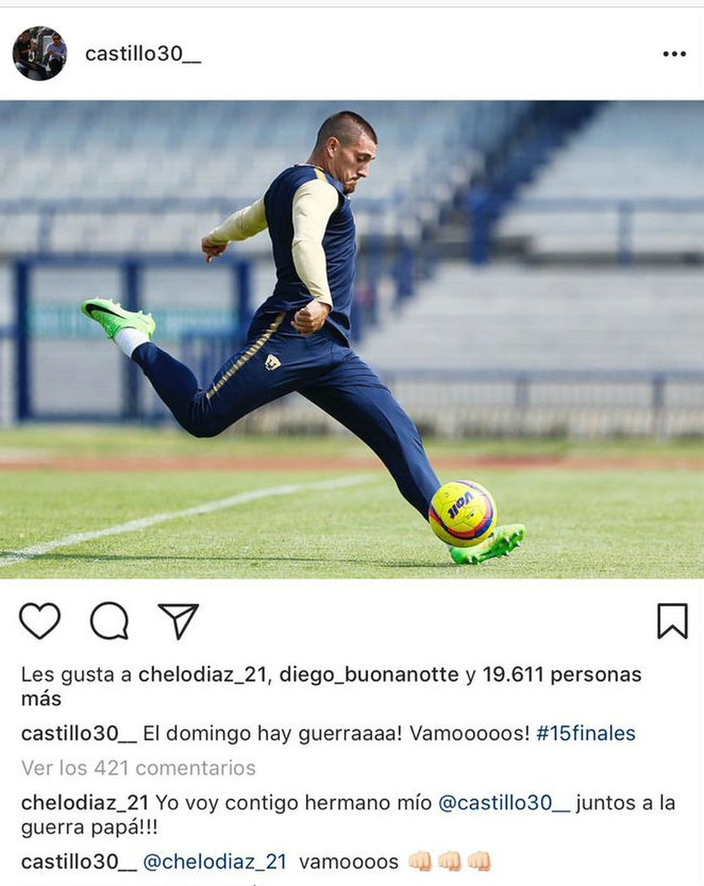 Una publicación de Nico Castillo que ha creado controversia. Instagram/Castillo30_