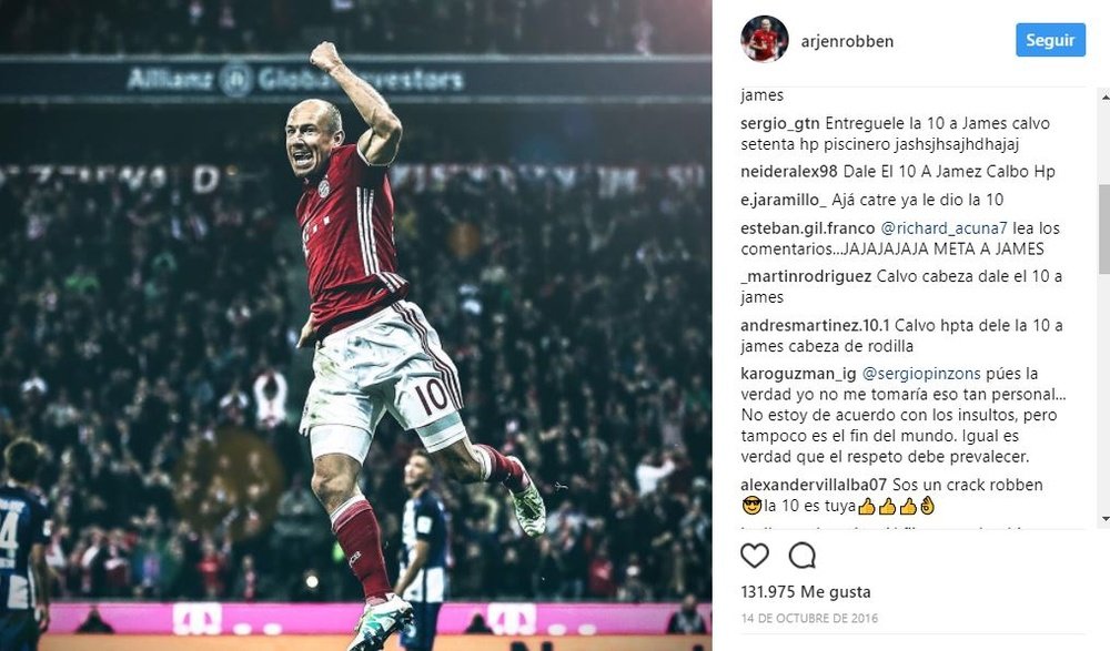 Robben competirá por un puesto con James Rodríguez. Instagram