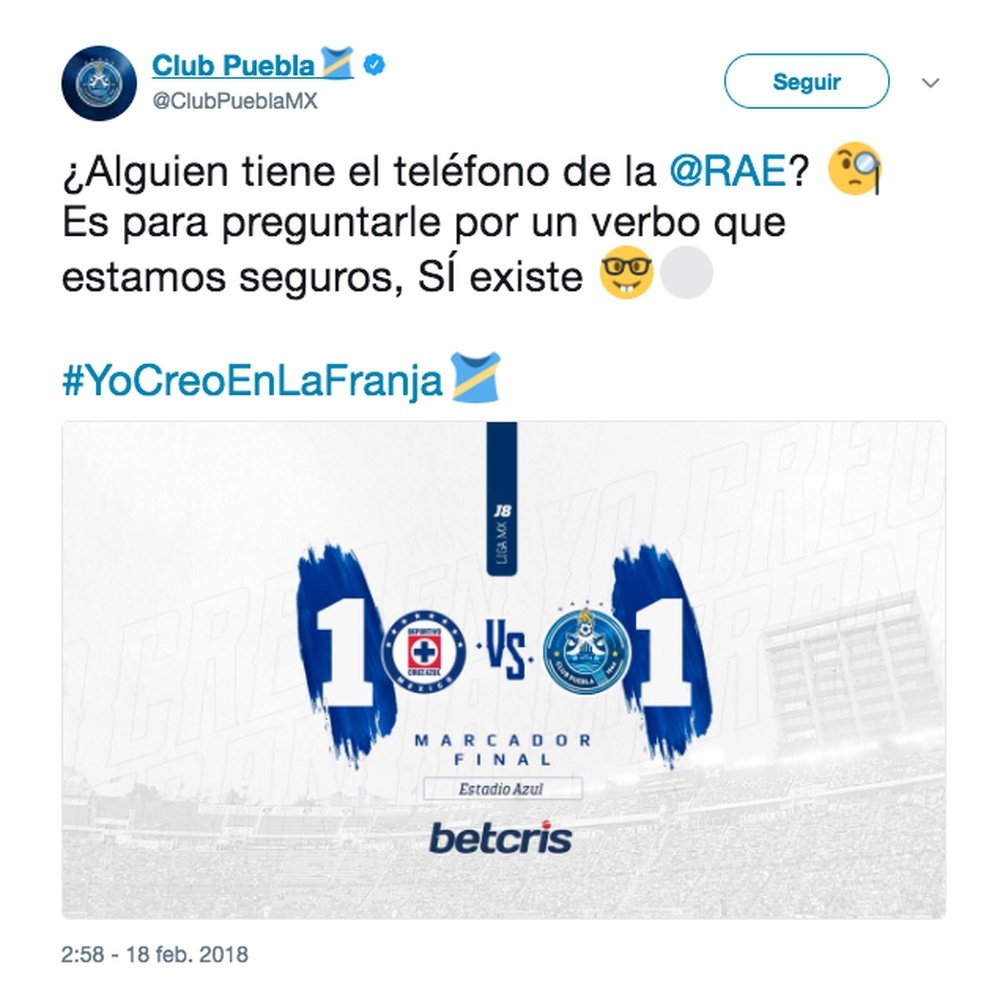 Puebla bromeó con el partido ante Cruz Azul. ClubPuebla