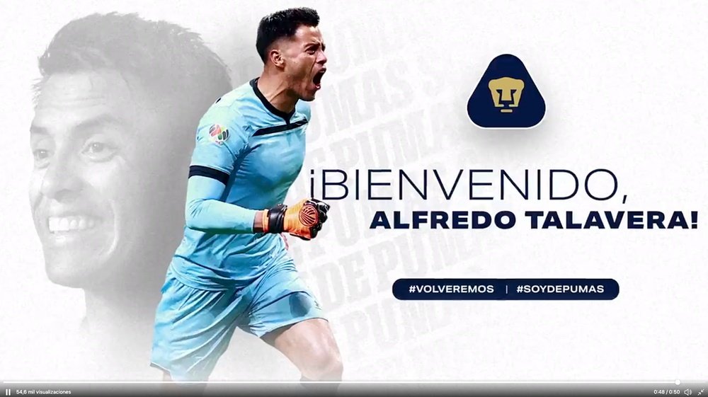 Aldredo Talavera firmó con Pumas. Twitter/PumasMX