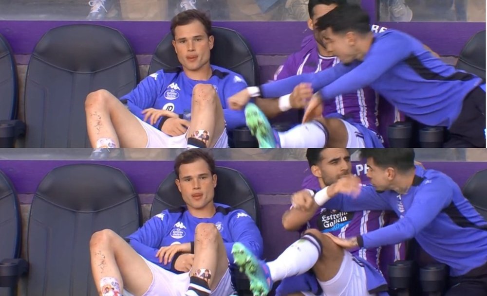 Latasa y Luis Pérez se pelearon en el banquillo. Capturas/DAZN