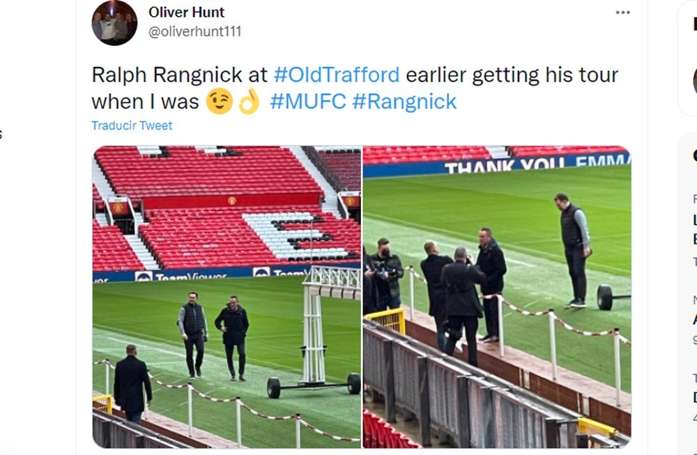Rangnick ya está en Old Trafford. Captura/Twitter/oliverhunt111