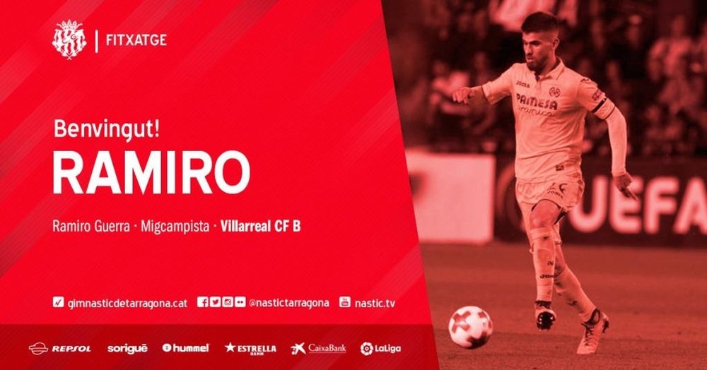 Ramiro Guerra jugará en el Nàstic hasta final de temporada. Twitter/NasticTarragona