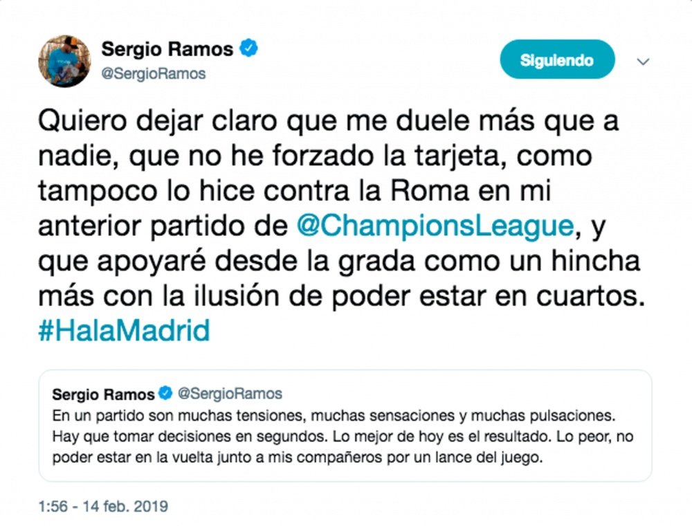 Sergio Ramos explica el asunto de la amarilla. Twitter/SergioRamos