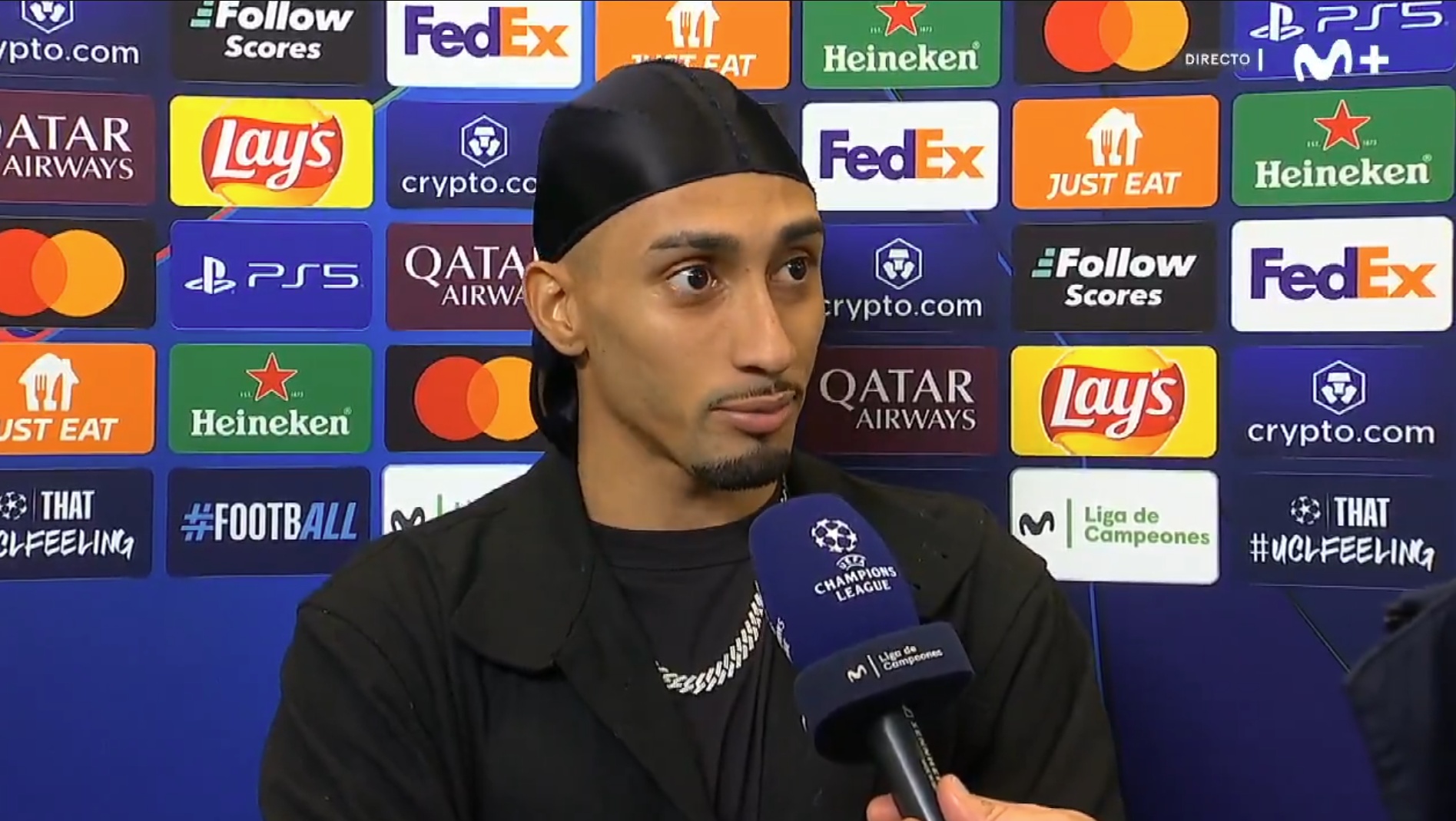 Raphinha praised Yamal's performance against Atalanta. Screenshot/Movistar+
