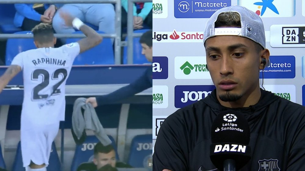 Raphinha was substituted in the 87th minute against Getafe. Screenshot/DAZN