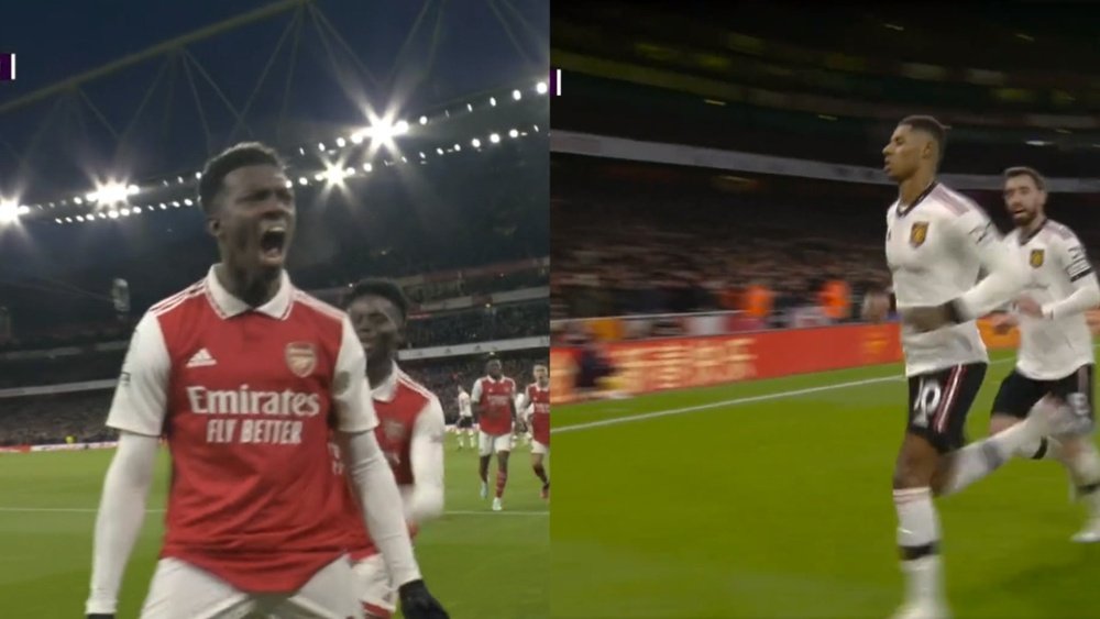 Rashford gave Man Utd the lead but Nketiah scored the equaliser 7 minutes later. Screenshot/DAZN