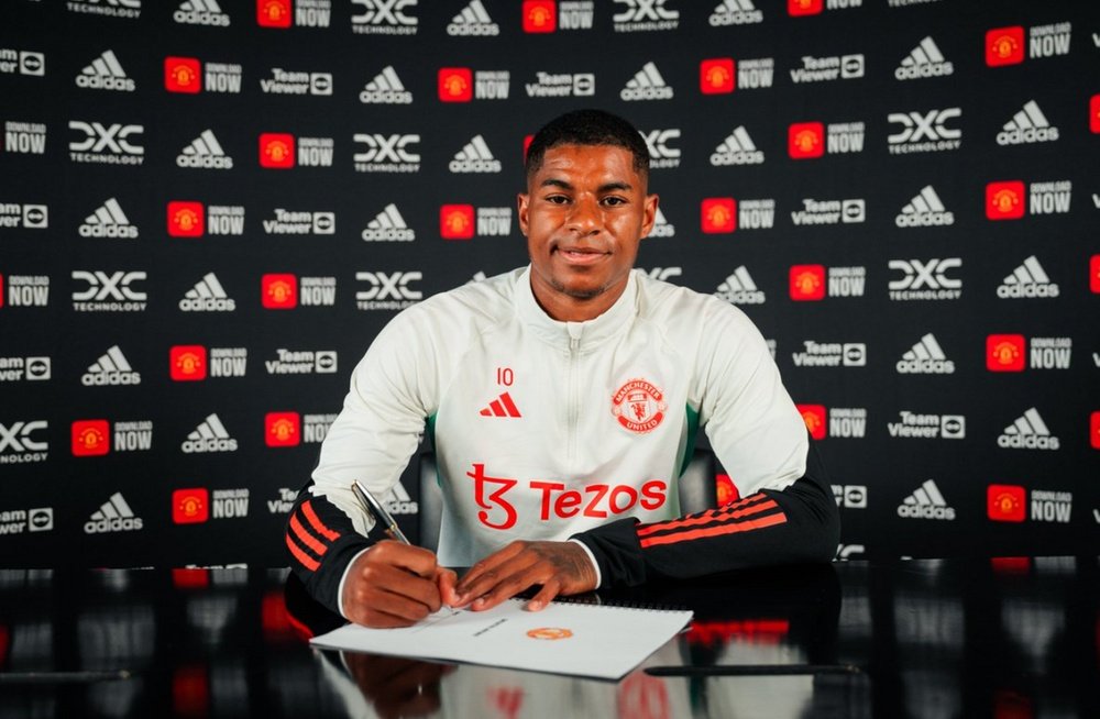 Marcus Rashford signs a contract extension until 2028 at United. Screenshot/ManUtd