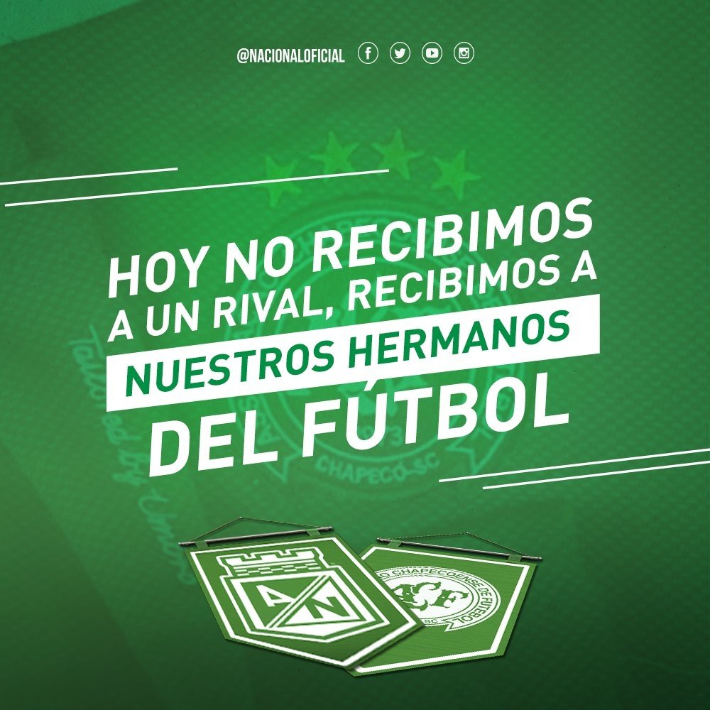 Recebimento especial do Atlético Nacional aos irmãos da Chapecoense. Twitter/Nacionaloficial
