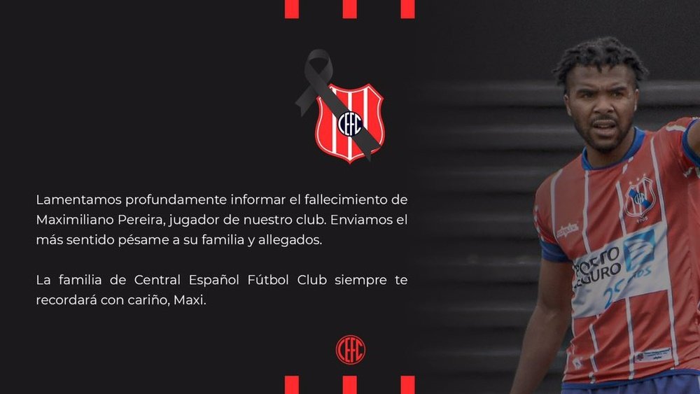 Fallece Maximiliano Pereira, jugador de Central Español. Twitter/CentralEspFC
