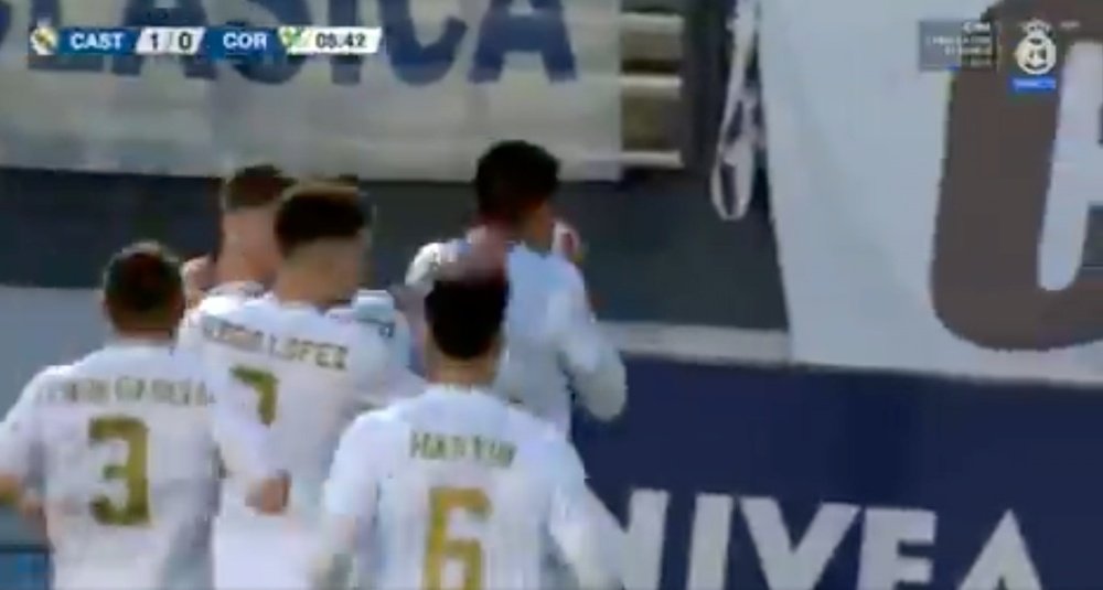 Reinier celebra su primer gol como jugador del Madrid. Captura/RealMadridTV