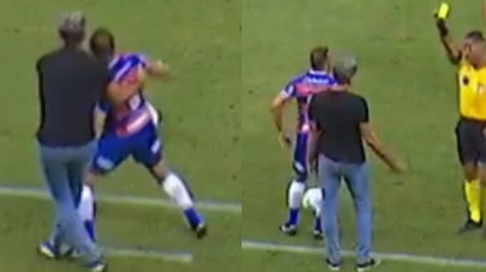 Renato Gaúcho pulls a player and gets booked. Reprodução/Premier