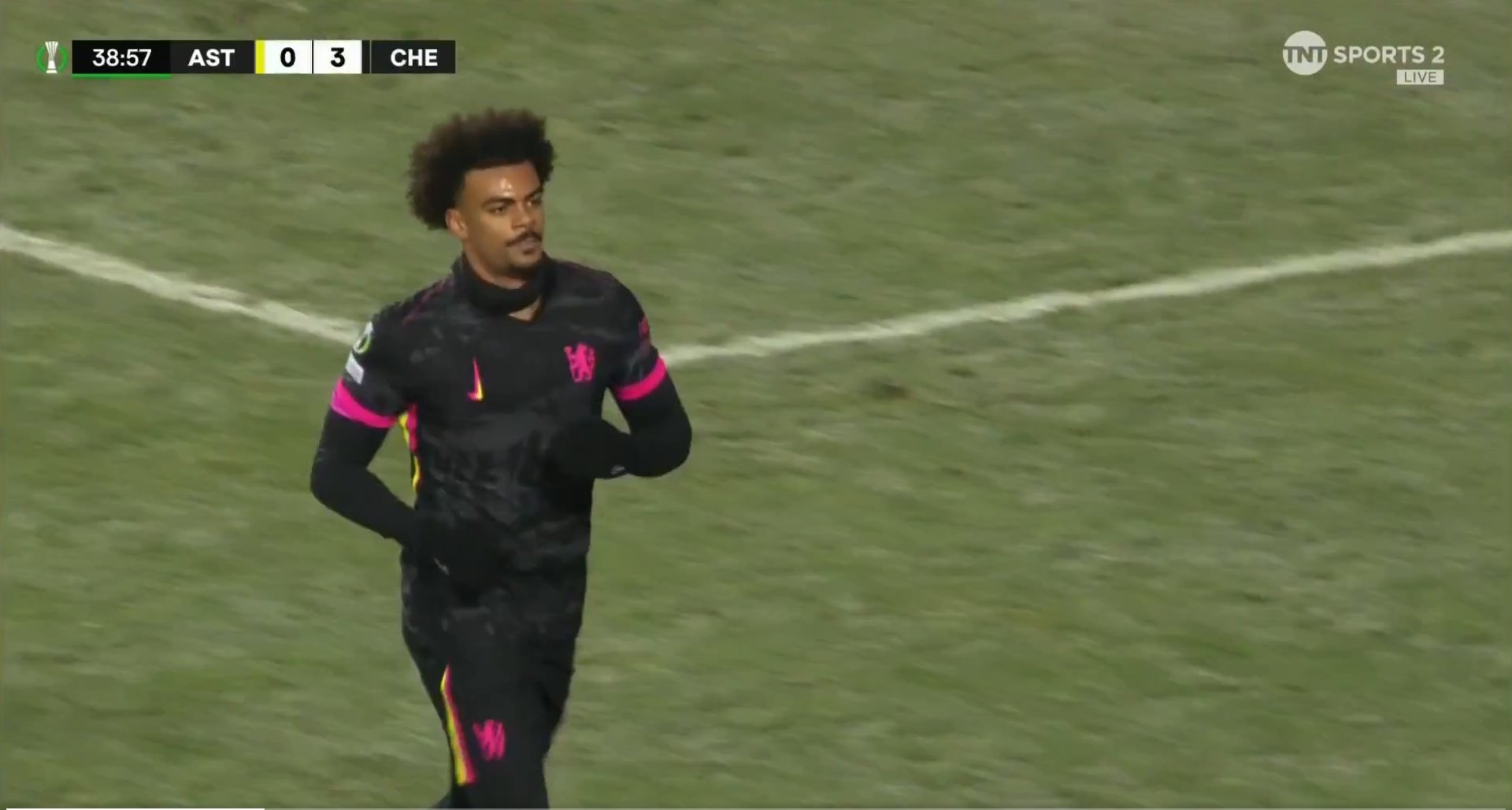 Renato Veiga scored Chelsea's third goal agaisnt Astana. Screenshot/TNT Sports