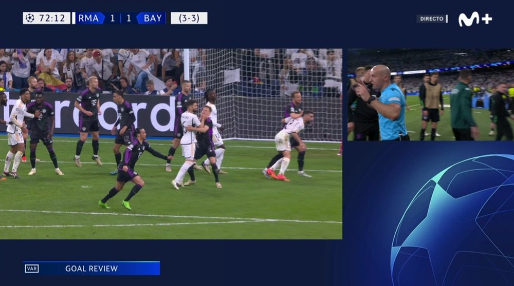 Marciniak anuló el 1-1 del Madrid por falta de Nacho. Captura/MovistarLigadeCampeones