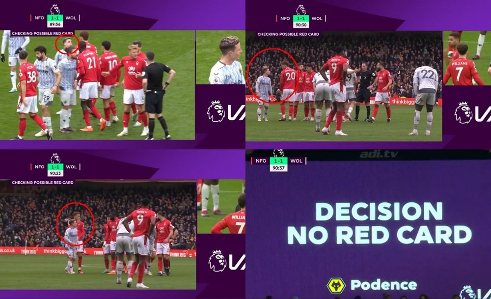 Podence escupió a Johnson y no vio la roja directa. Capturas/DAZN