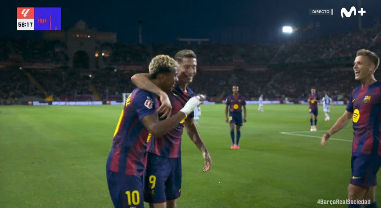 Lamine tardó un minuto en volver y asistir a Lewandowski para el 2-1