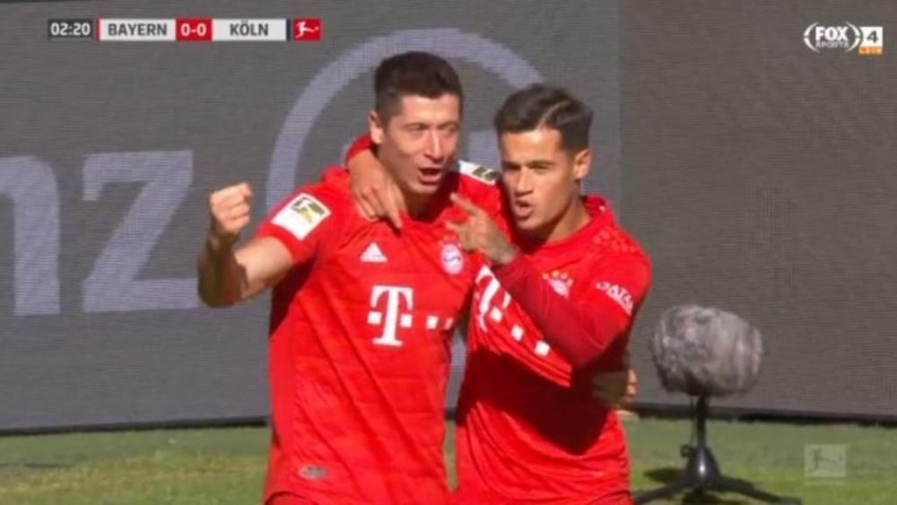 Coutinho auxilia em gol do Bayern. Captura/FoxSports
