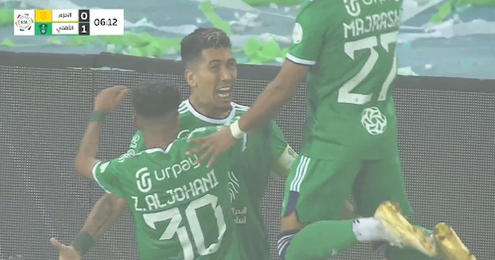 Firmino tardó 6' en marcar el primer gol de la Liga Saudí. Captura/SaudiRoshanLeague