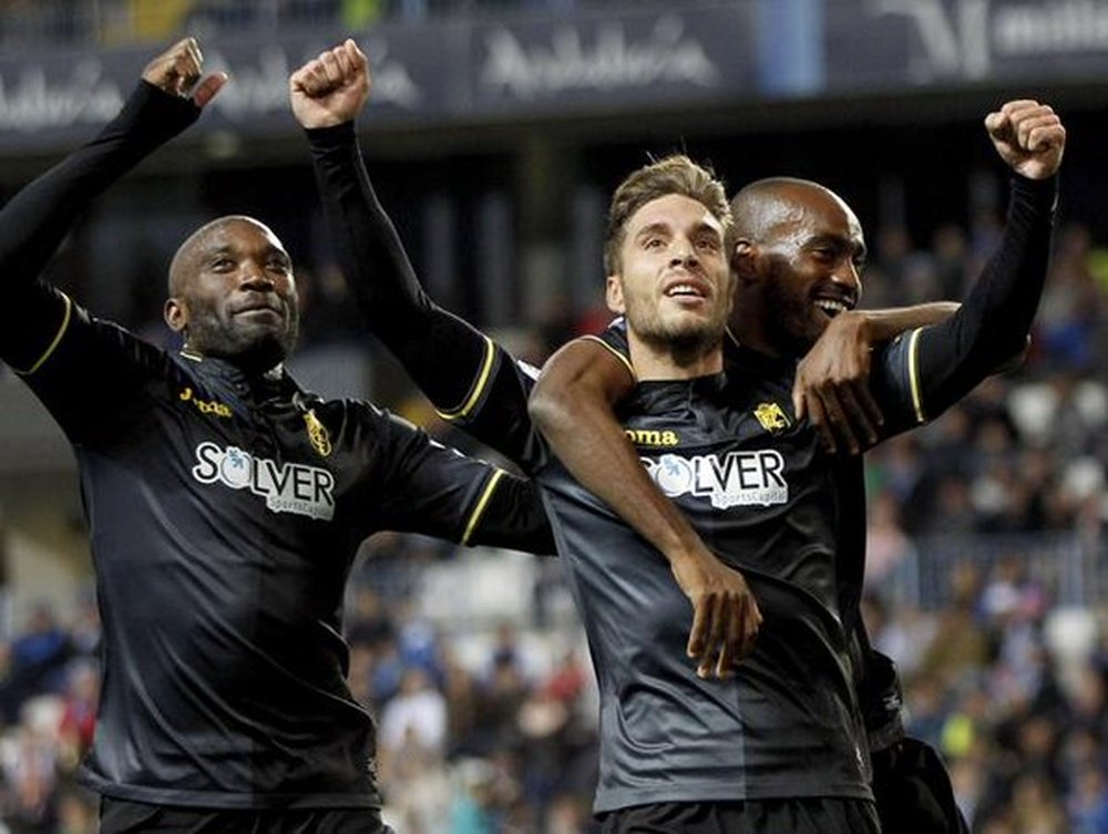 Rochina celebra un gol conseguido en La Rosaleda esta temporada. Twitter