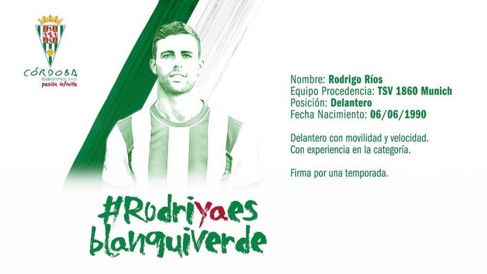 Así le ha dado la bienvenida el Córdoba a Rodri a través de Twitter. CórdobaCFSAD