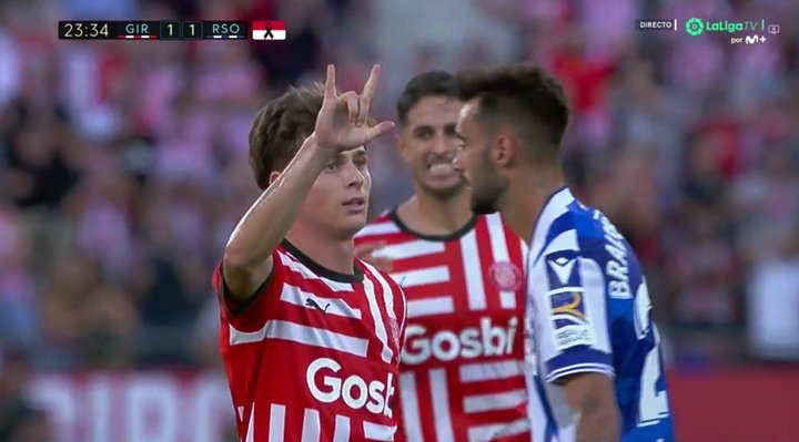 Riquelme marcó su primer gol en el Girona. Captura/MovistarLaLiga