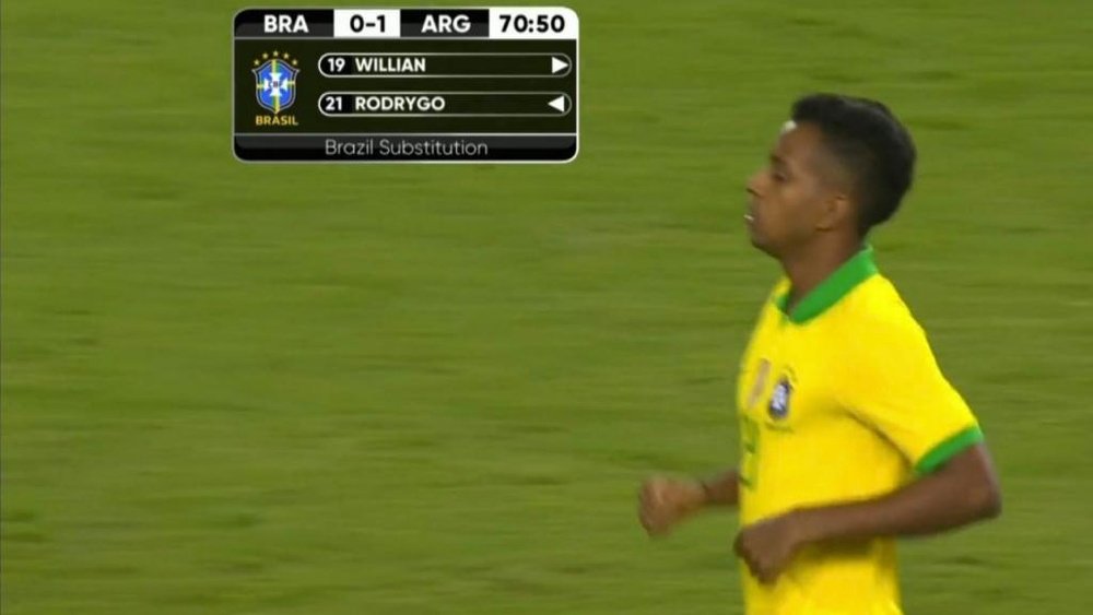 Rodrygo al fin debutó con Brasil. Captura/DAZN
