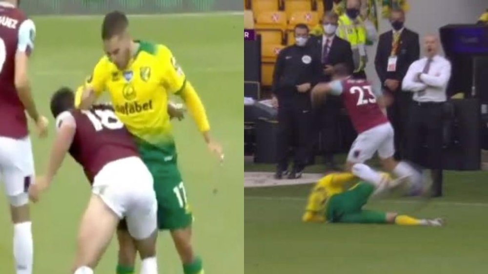 Emiliano Buendia and Josip Drmic were sent off for Norwich. Captura/DAZN