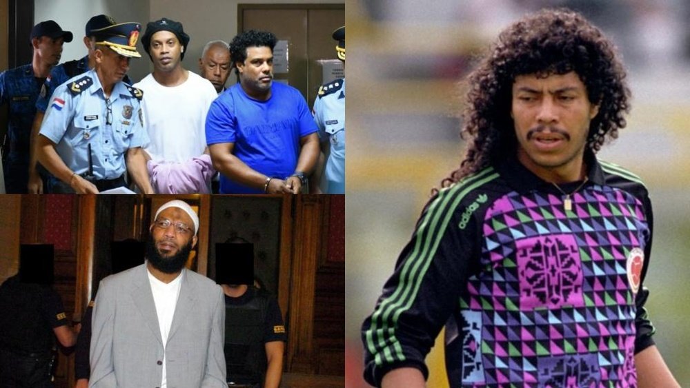 Ronaldinho, Trabelsi e Higuita, tres ex jugadores que pasaron por prisión. EFE/AFP/Wikipedia