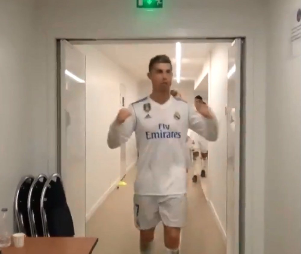 Ronaldo pumped the air walking into the Madrid dressing room. Twitter/RealMadrid