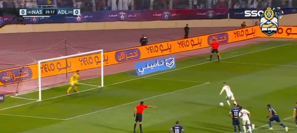 Ronaldo scores for Al Nassr in the 40th minute. Screenshot/SSO