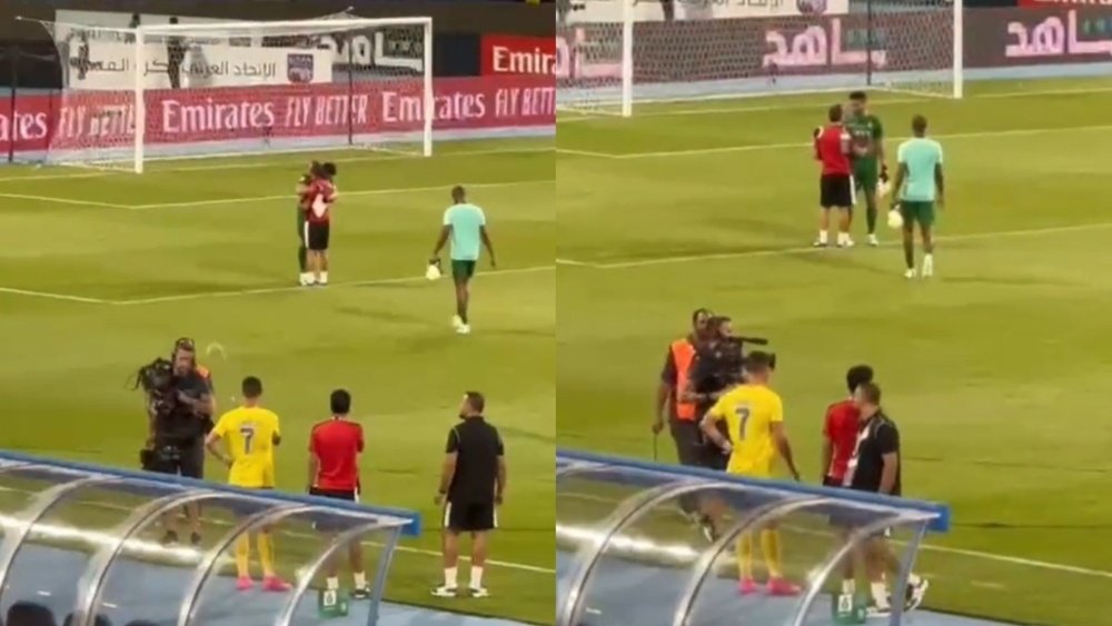 Ronaldo took his anger out on the cameraperson. Screenshots/aawsat_News