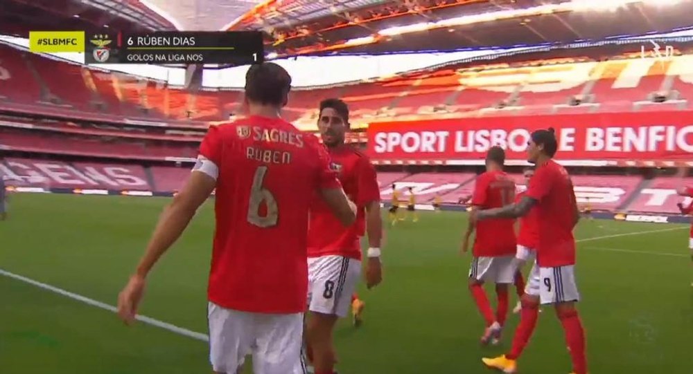 Rúben Dias fez um dos gols do Benfica contra o Moreirense. Captura/LP