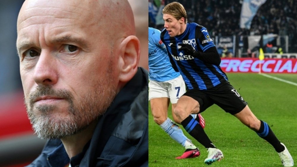 Hojlund (R) is on Man Utd's agenda. AFP