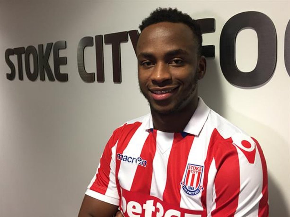 Saido Berahino during his presentation. StokeCity