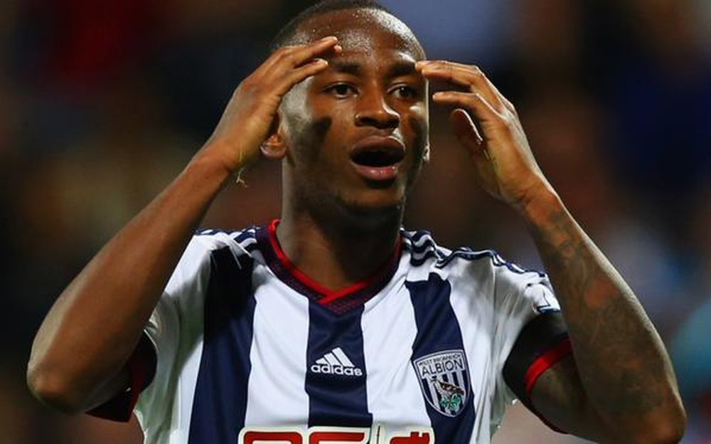 Saido Berahino se lamenta durante un partido con el West Bromwich Albion. Twitter