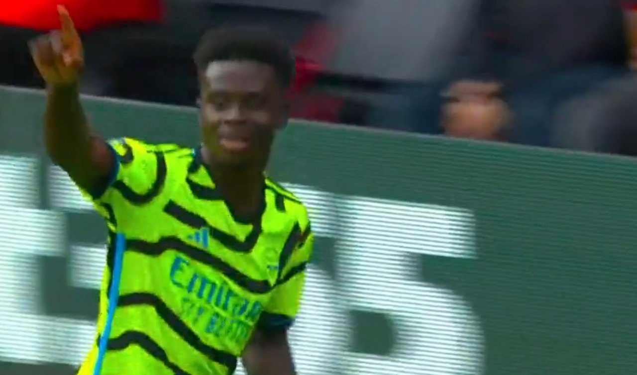 Saka scored the opener in the 17th minute. Screenshot/Viaplay